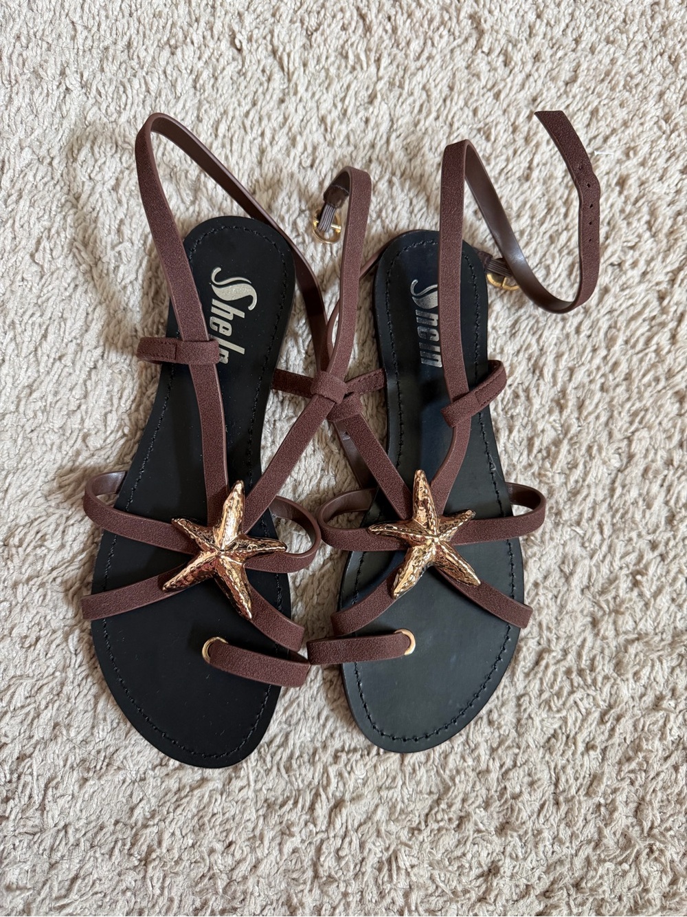 Brown sandals with gold starfish size 37 us 6.5